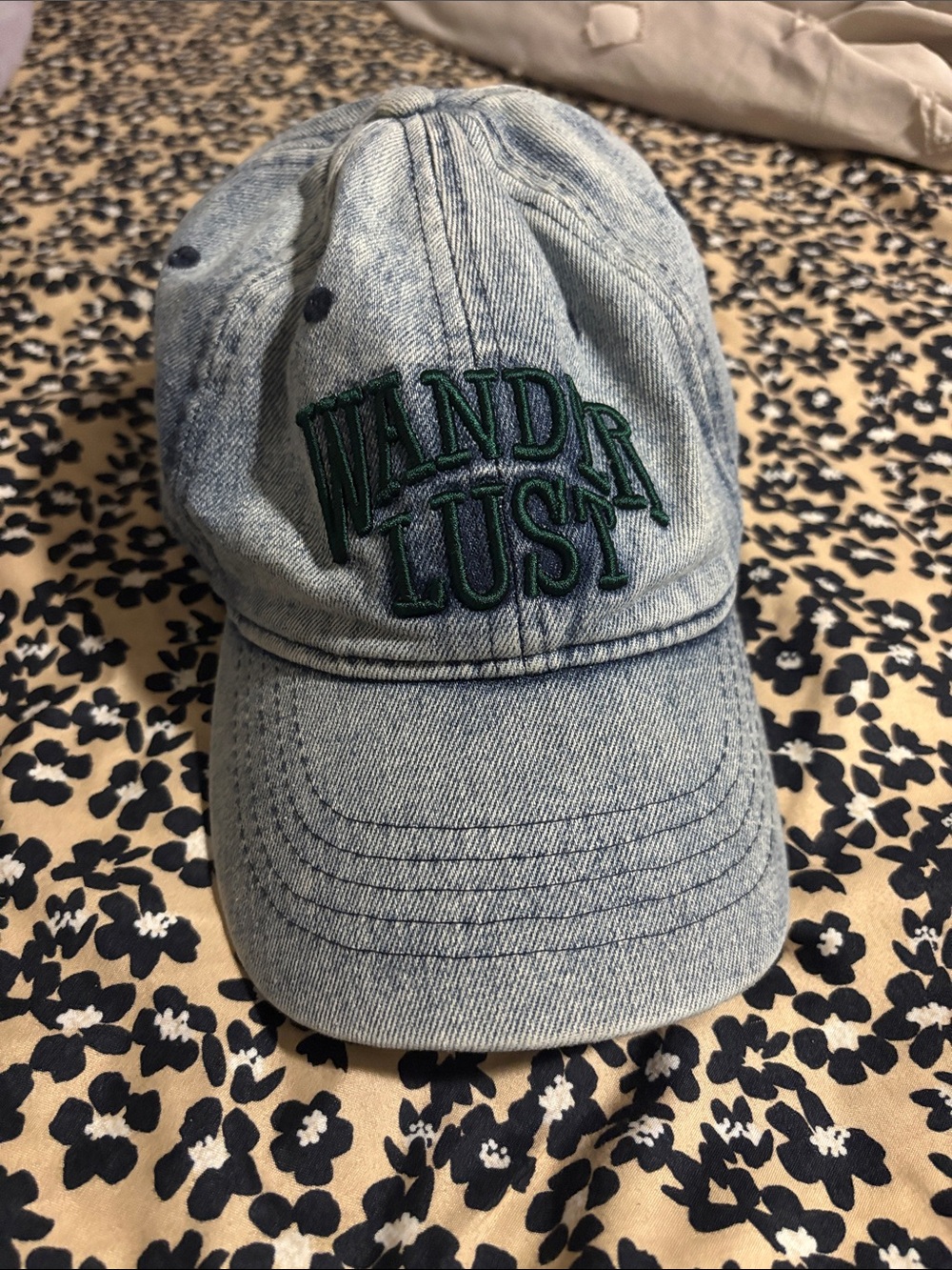 Wanderlust Embroidered Light Denim Baseball Cap